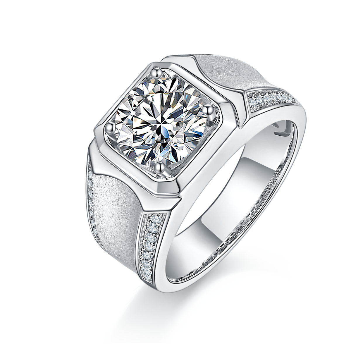 Libo S925 Silver Plated Platinum Moissanite Diamond Men's Ring 3 Carat D-Class